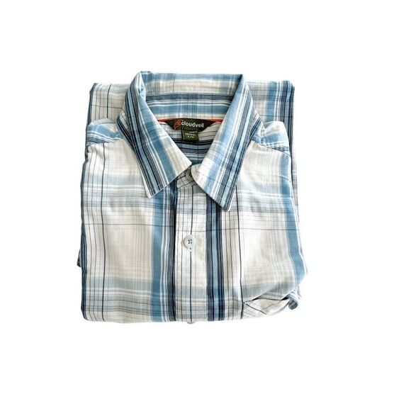 Cloudveil Mens Shirt Casual Button Down Regular Fit Plaid Short Sleeved Large - Picture 8 of 9